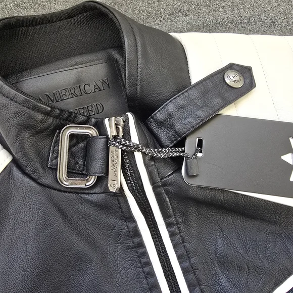 American Breed Mens Faux Leather Motorcycle Theme Jacket Size Medium Faux Fur - Picture 6 of 11